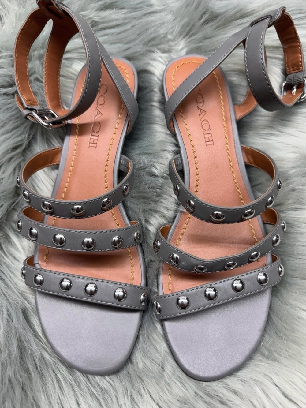 Coach Vanna Leather Demi Wedge Heather Grey Sandals - Picture 6 of 6